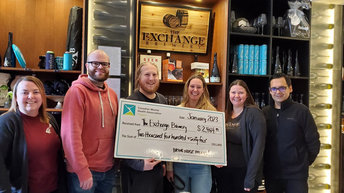 #TheExchangeBrewery raised $2,464 for CMHA Niagara from its Brave Noise campaign! Thank you for helping strengthen mental wellness in Niagara!