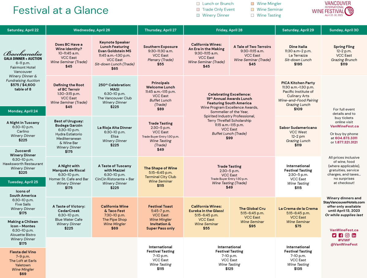 It’s a big day here at #VIWF. We’re excited to announce our full line-up of festival events! Our Festival at a Glance schedule shows you all our winery lunches and dinners, minglers and tastings, seminars and Trade Days sessions. View now to learn more: vanwinefest.ca