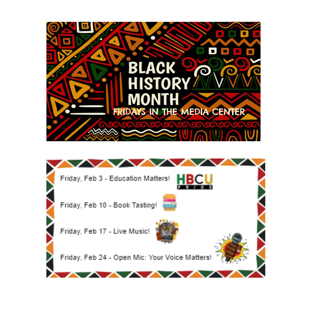 WillowSpringLMC's tweet photo. Every Friday in February the Media Center will feature activities to celebrate #BHM @WillowSpringHS #WonderWake @wcpssdll https://t.co/1Ckjzysa4x