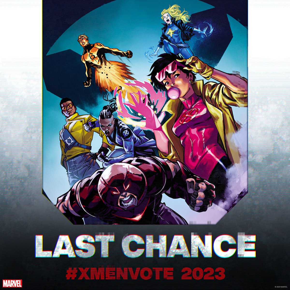 Marvel's tweet photo. One of these mutants will join mutantkind's greatest team of heroes. ❌ It's your last chance to vote in the #XMenVote before polls close tonight at 11:59PM ET. Cast your ballot now: https://t.co/jRlIw5UATC https://t.co/RDpxlS9uDX