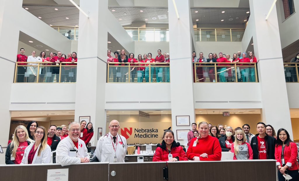 Kristen_BrownMD's tweet photo. Let’s remind everyone that ❤️disease is the #1 killer of women! @CvUnmc #Heart&Vascular celebrating #WearRedDay #AHA providing #SeriousMedicine #ExtraordinaryCare #GetYourCheckUp here at @unmc https://t.co/YgXBm22xHs