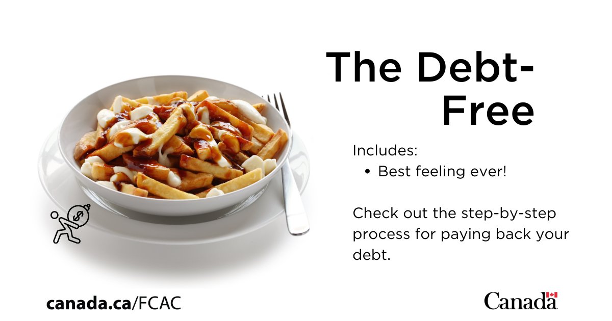FCACan's tweet photo. Today is Day 3 of #PoutineWeek;

This one gives you the BEST FEELING EVER- it really pays off (quite literally).

How do you get closer to your financial goals? By making a plan to pay off your debts.

Find tips that work for your financial situation: https://t.co/0rfXsQVUdx. https://t.co/S8FGlFEM6B