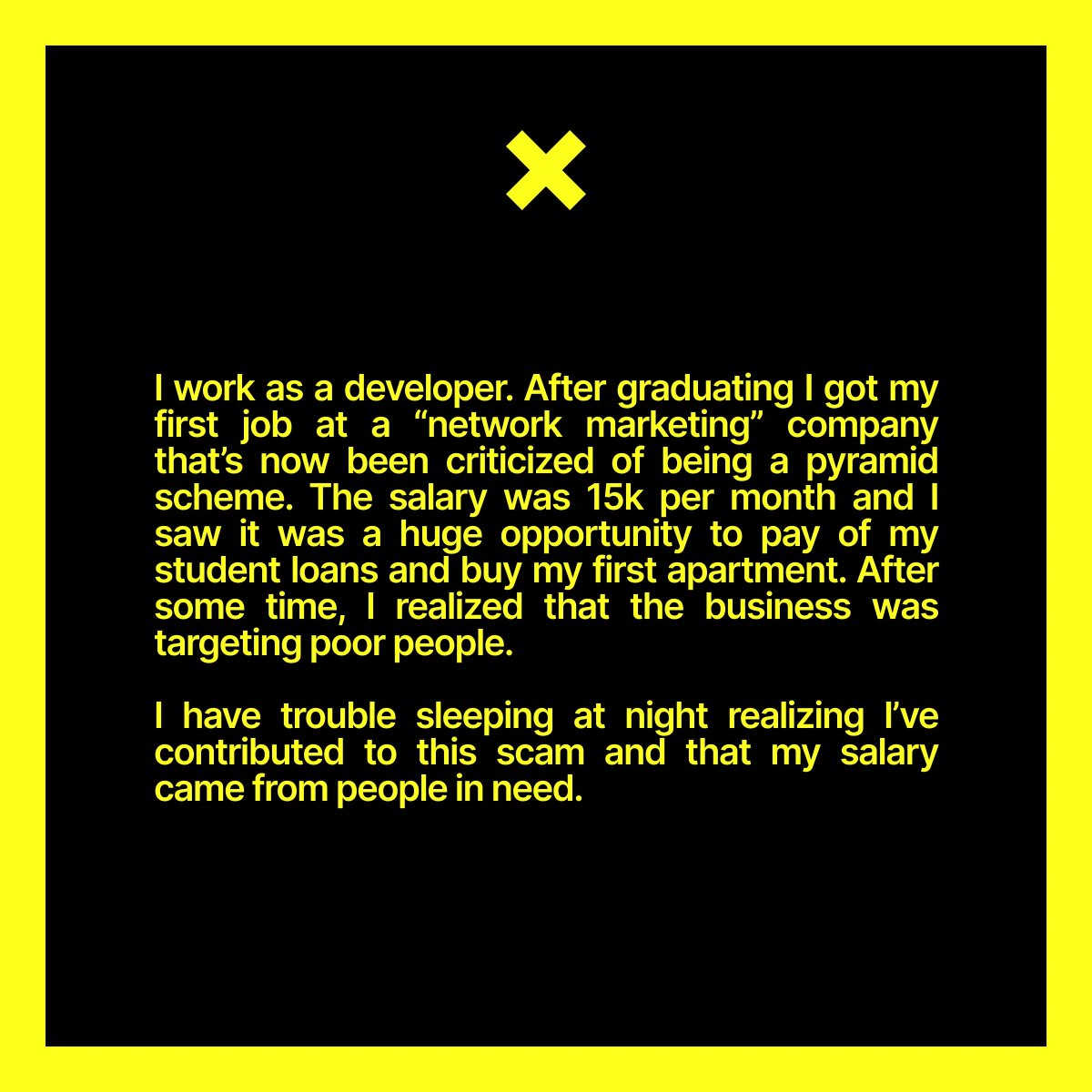 coinfessions's tweet photo. I have trouble sleeping at night realizing I’ve contributed to this scam. https://t.co/hJslgR4zEa