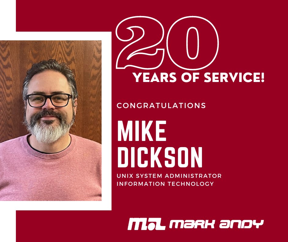 MarkAndyInc's tweet photo. S/O to Mike Dickson, celebrating 20 yrs at MA today! Over the years he has supported Oracle, Windows Servers, VMware, RingCentral and many others. If only he had a dime for every, "Have you tried restarting your system?"...ππ
#MarkAndyMade #20Years #ITKing #AlwaysRebootFirst https://t.co/2IZIdOklSl