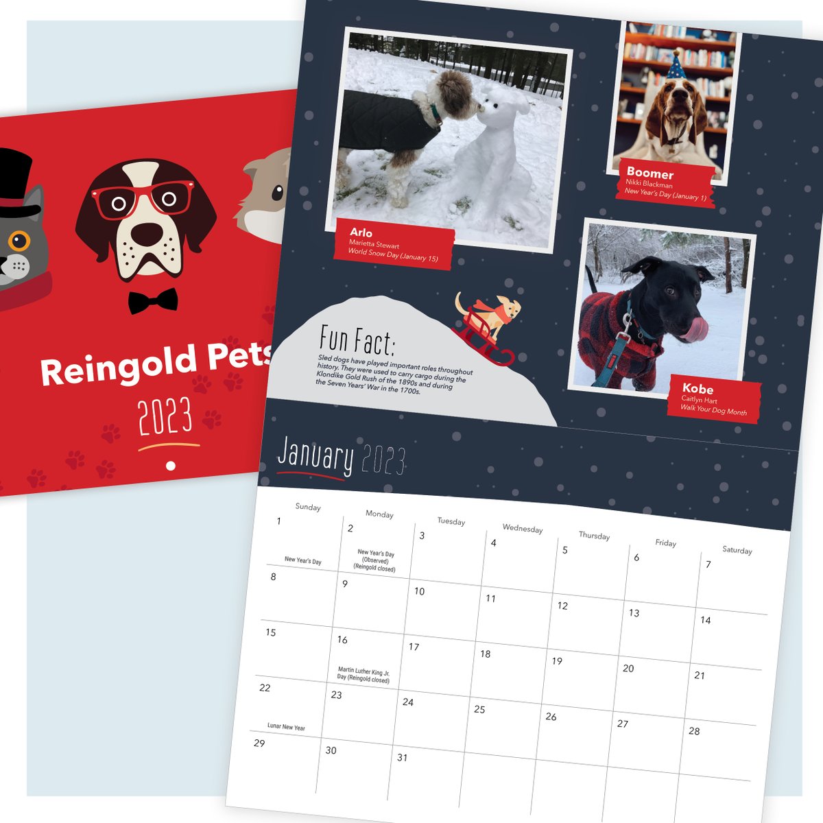 We created a pet calendar for this year featuring our employees’ cuddly companions (and one fish!). 🐟

For every calendar ordered, we matched donations to <a href="/AlexAnimals/">AWLA Alexandria</a> to help local critters get food and medications and find their furever homes.