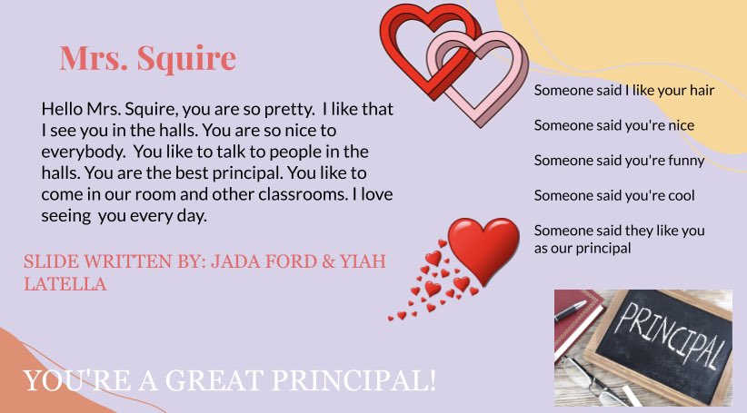 We had our monthly assembly today and our grade 5/6s talked about the things they love about our staff. Here was the slide about me!