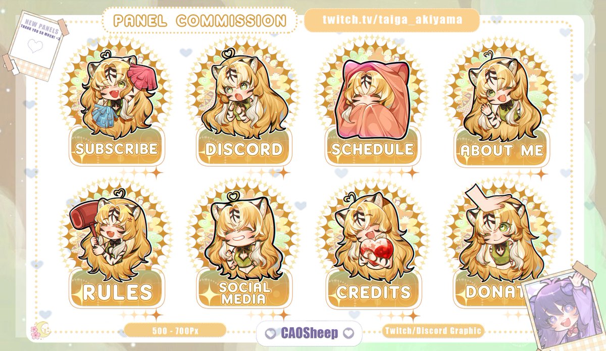 CaoSheep's tweet photo. New panels for @cutedarkKiller !!ใพ(โขฯโข`)o
Thank you so much for commissioning me and for being so wonderful to work with!! (โยดโก`โ) ๐
#twitchartist #panelcommission #commissions #emoteartist #panelfortwitch #twitchgraphic #emotes https://t.co/k2ufk6dILF