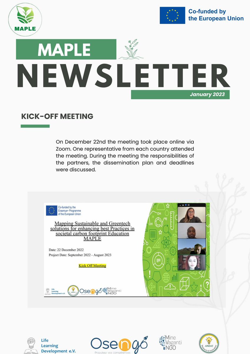 LifeLearning3's tweet photo. Newsletter of the project #MAPLE ‘Mapping SustainAble and Greentech soLutions for enhancing best Practices in societal carbon footprint Education'
#VET #KA2Project under the #ErasmusPlus Program.
#carbonfootprint #education #climateaction
#bestpractices #greentech #sustainable https://t.co/mY9aOl1fHJ