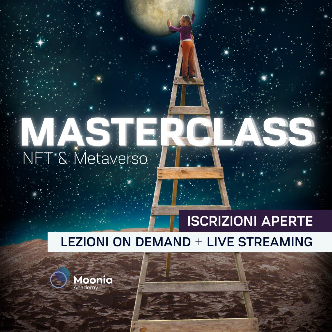 mooniaOfficial's tweet photo. Parte la #MASTERCLASS 🚀 ISCRIZIONI SEMPRE APERTE 
👉 https://t.co/PJfP4JgADr

#Web3 #NFT #Metaverso #MetaverseNFT https://t.co/sU5F2kt8ZZ