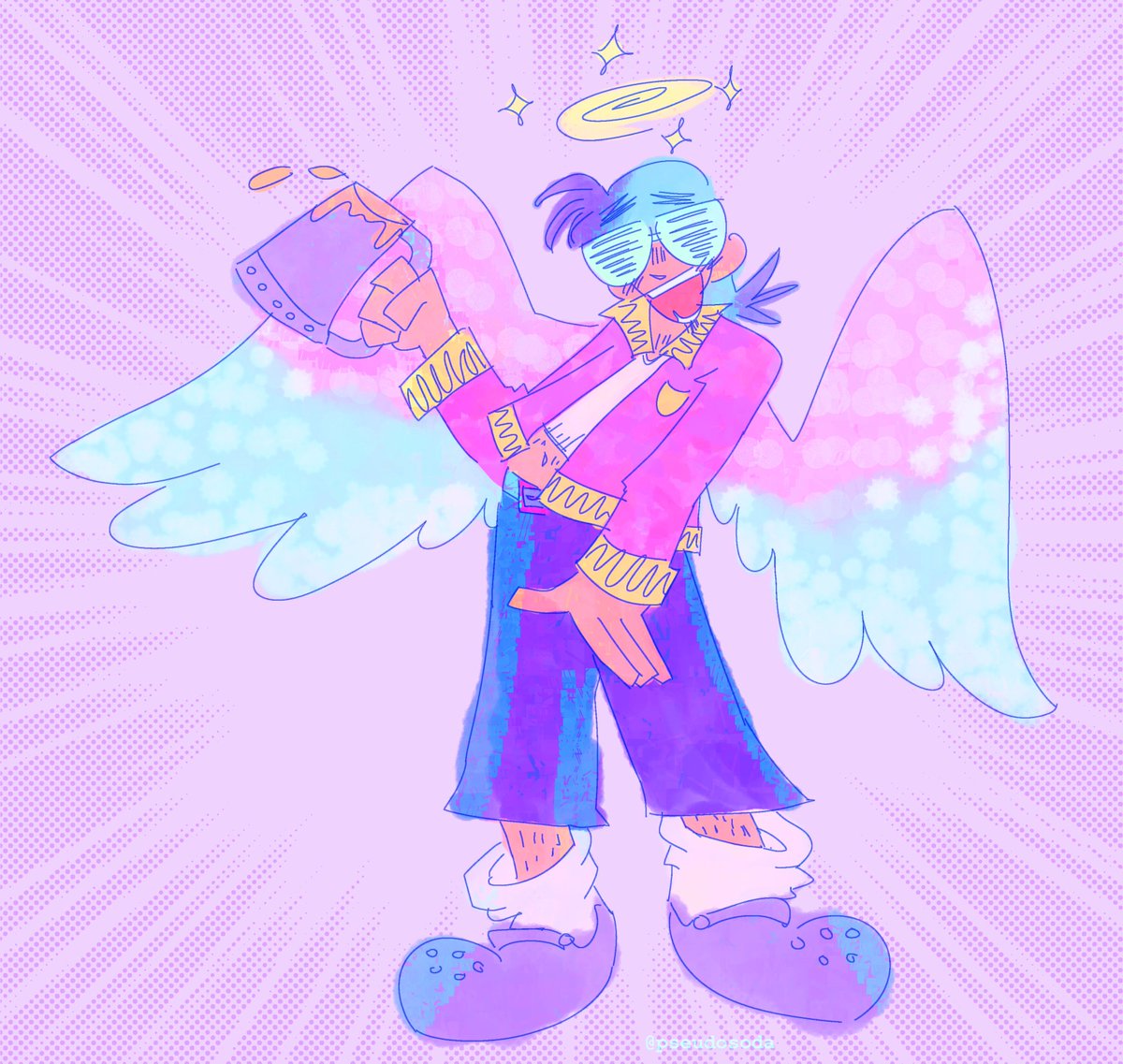 pseudosoda's tweet photo. Zinphaliel, angel born of Dionysus, here on earth to make sure everyone has a good time 🤘😎 https://t.co/lvMIWsTBv3
