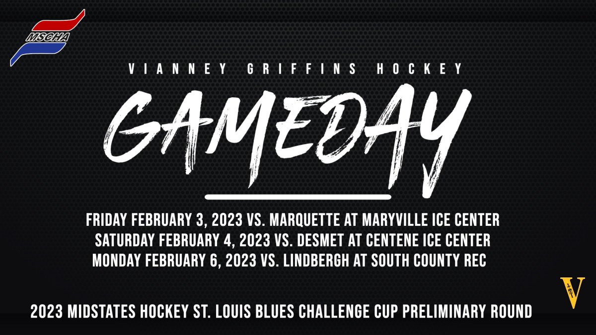 Preliminary round of MidStates hockey Challenge Cup begins tonight for @vianneyhockey72. Here is this weekend's schedule.