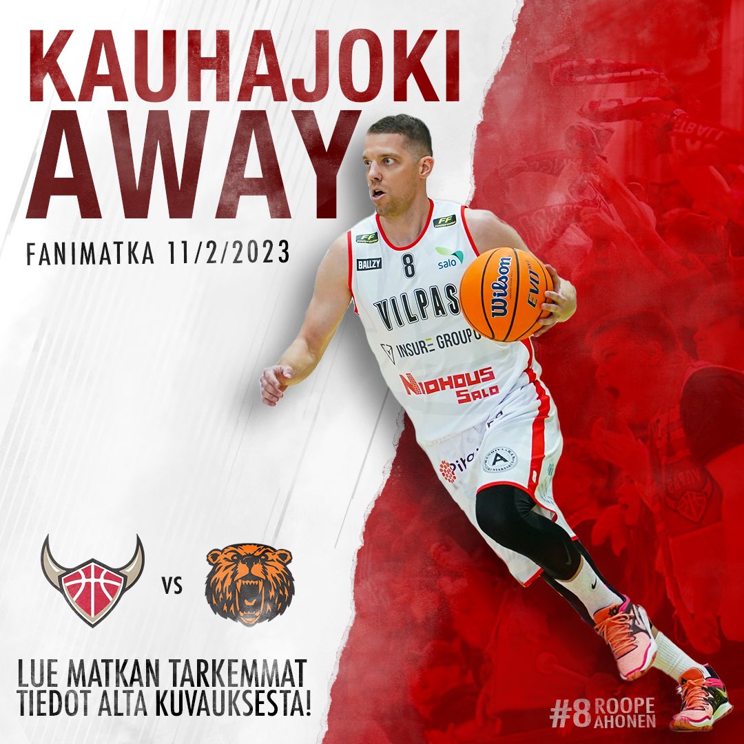 MATKAN TIEDOT ⬇️
💰 30€ (sis. matkan &amp; matsin)
📌 IKH-Areena, Kauhajoki
⏰ Lauantai 11.2.2023 klo 17:00
🚌 Bussi lähtee Salon Hookin edestä klo 12:00 (Helsingintie 8, 24100 Salo)

Sitovat ilmoittautumiset viestillä
(etu- ja sukunimi) numeroon:
045 892 3588

#korisliiga