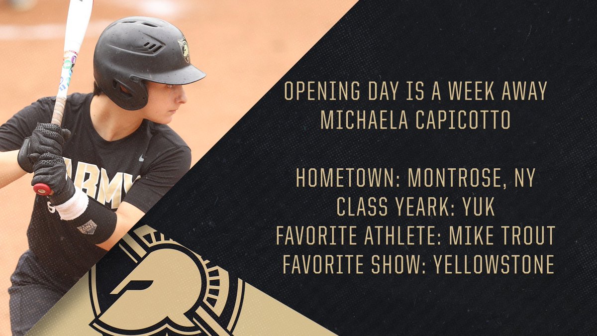 ArmyWP_Softball's tweet image. 🚨Army softball is officially 1 week out from first pitch!!! We repeat 1 week out from first pitch!!!🚨 Here is our number 7 Michaela Capicotto! #1weekout #ArmySoftball #ASB #armywestpoint