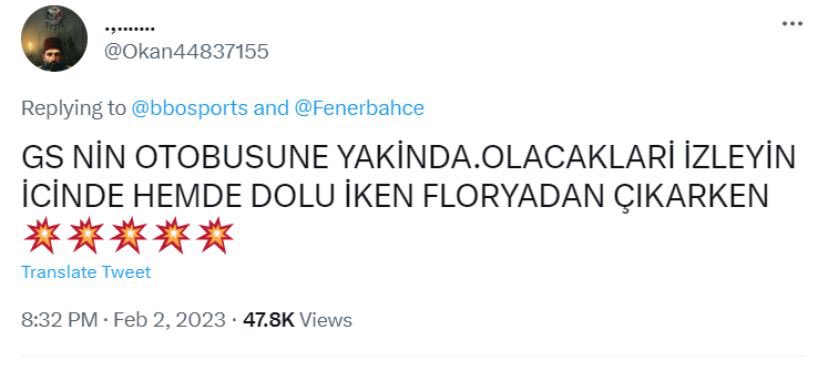 Galatasaray otobüsünün başına bir iş gelirse bu şahıstan bilirim <a href="/GalatasaraySK/">Galatasaray SK</a>