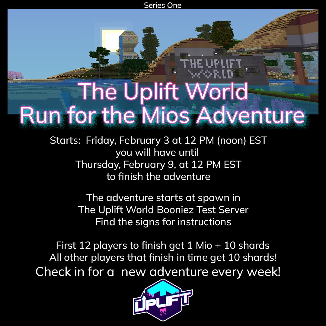 theupliftworld's tweet photo. Ready for another Run for the Mios Adventure?! 🏃🏻♂️ Head to #TheBoonies #UpliftWorld #Minetest Test Server, begin your adventure at spawn!
🏆 The first 12 to complete this quest will earn 1 MILLION #Upliftium and 10 Plot Shard #NFTs to upgrade their game 🔥 https://t.co/yIgjnqunhF