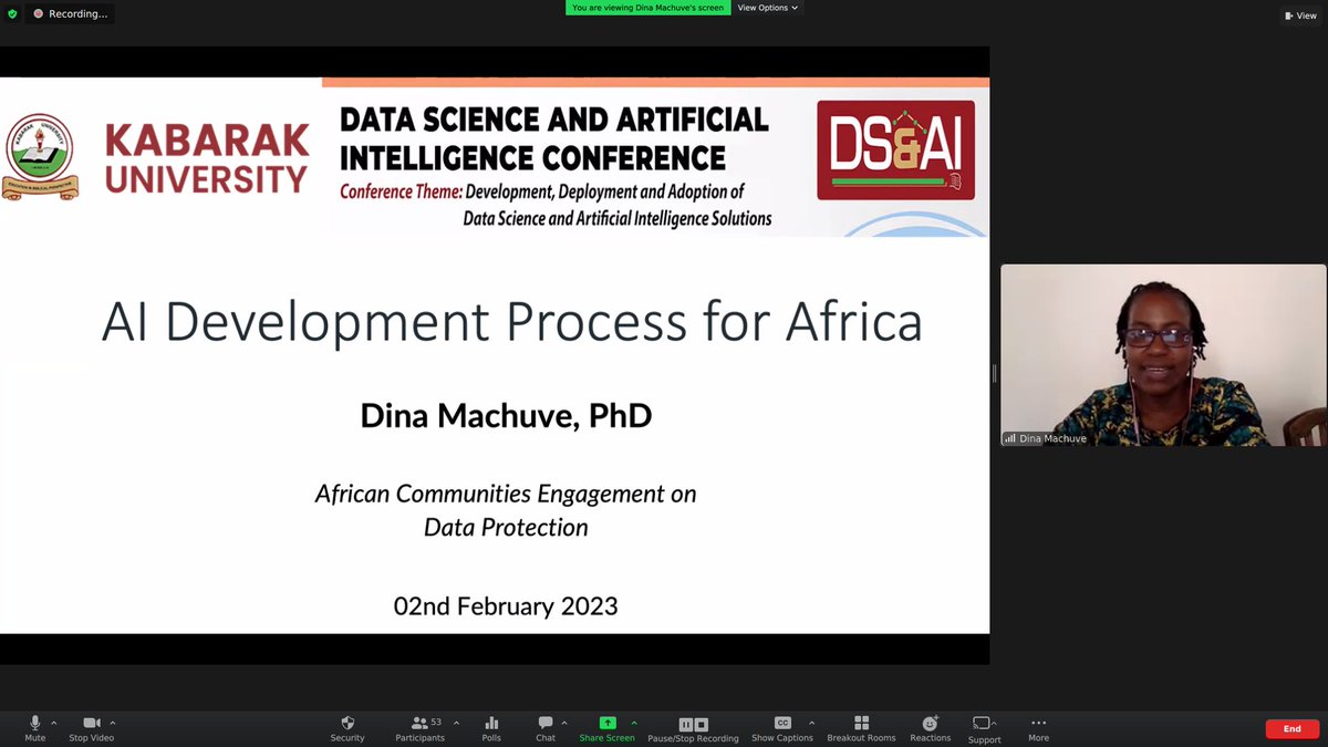 How should we engage African communities in the AI
development process in a manner that identifies &amp;
addresses pertinent data protection issues? Dr. Dina Machuve, Co-Founder &amp; CTO of DevData Analytics, Tanzania #DataScience #ArtificialIntelligence