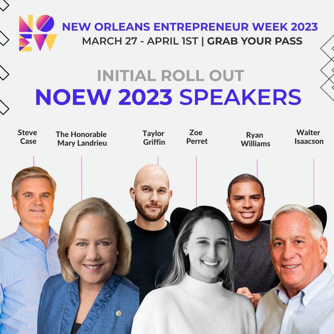 TheIdeaVillage's tweet photo. ICYMI: #NOEW23 (@helloNOEW) initial speaker roll out! 

Hear them speak LIVE at NOEW by grabbing your #FREE pass today: https://t.co/UykvH5Azog

#EventInNola #NOLATech #Entrepreneurship https://t.co/fbwyQKAnZh