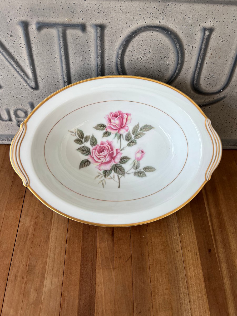 Excited to share the latest addition to my #etsy shop: Vintage Noritake 5234 Lindrose Vegetabel Bowl etsy.me/3DIloU7 #white #pink #servingbowl #ovalvegetable #mismatchedbowls #vintagebowls #weddingchina #midcentury #goldtrim