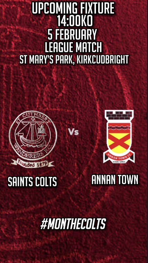 SaintColts's tweet photo. Saints Colts Vs Annan Town (H) 

come along and support the boys on Sunday against the champions  #monthecolts 💙🤍 https://t.co/IcahLGaRFS