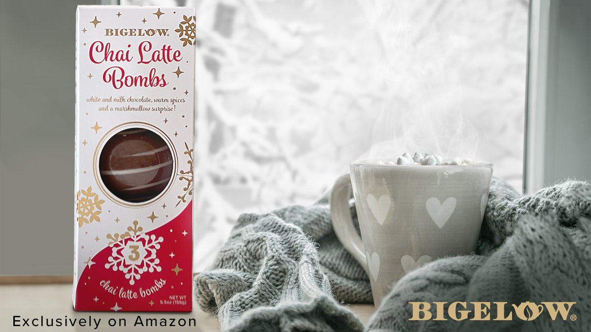 bigelowtea's tweet photo. Spice up your Valentine’s Day with Bigelow Chai Latte Bombs. Offered exclusively on @Amazon. https://t.co/9lbQP5z5M3 #hotchocolatebombs https://t.co/3WkCRhGUPS
