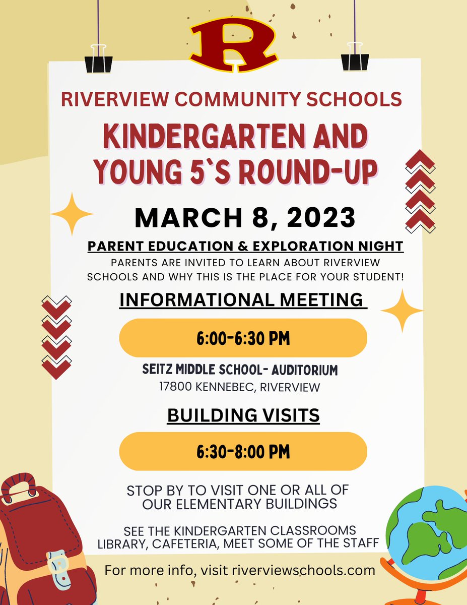 Kindergarten and Young 5's Round-up. Parent Education & Exploration Night. Registration is not required but is requested. Please scan the code to register.