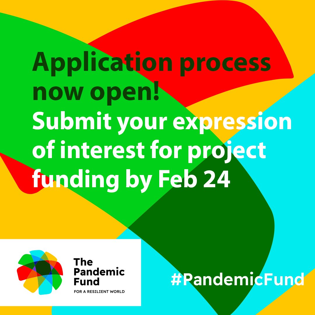 NEWS: The #PandemicFund approved $300 million for its first round of funding to help eligible countries prepare for future pandemics! #InvestInHealth #PandemicPreparedness 

Submit your Expression of Interest by Feb 24th. <a href="/WorldBank/">World Bank</a> <a href="/WHO/">World Health Organization (WHO)</a>

Press Release: wrld.bg/vi4650MJoRo