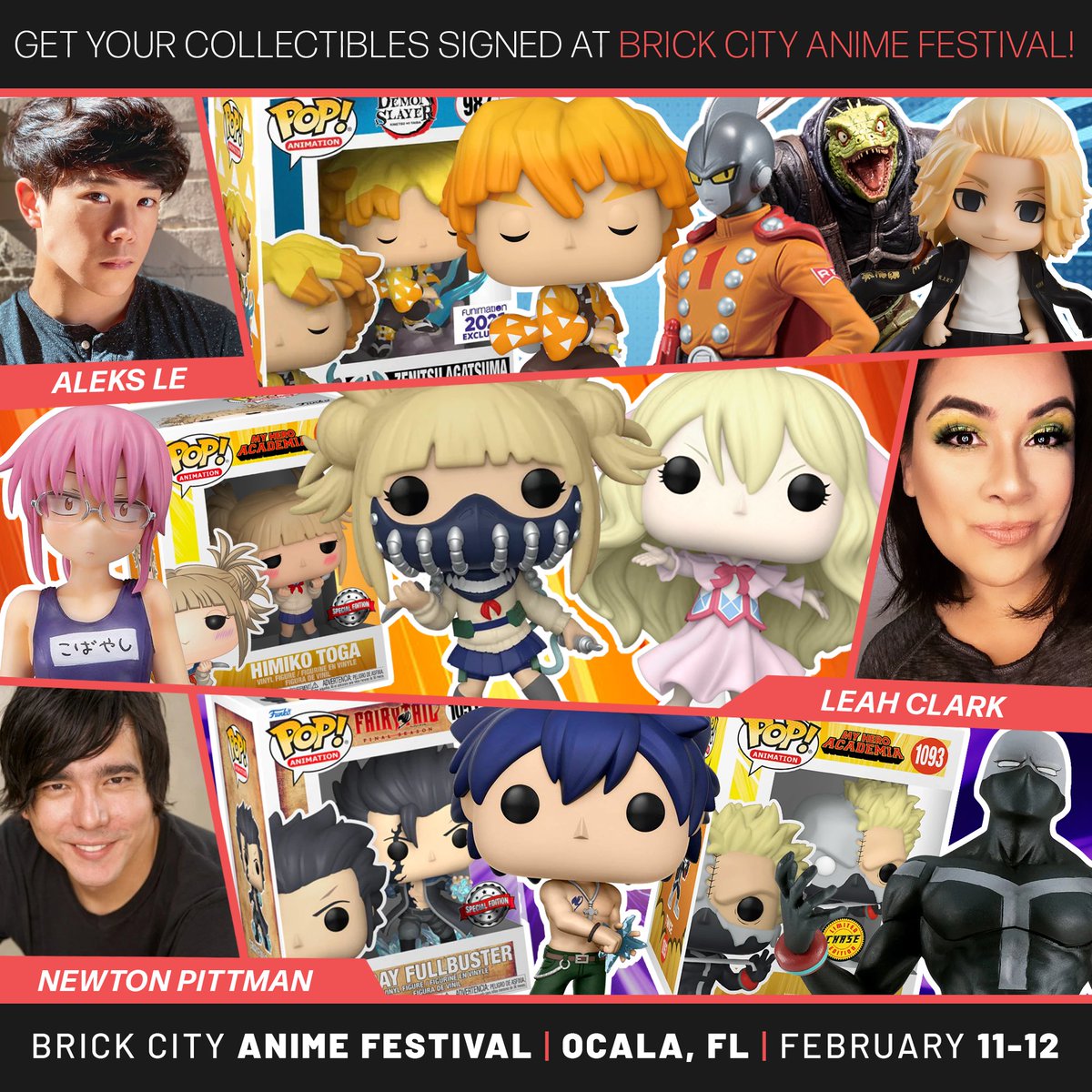 BrickCityAnime's tweet photo. Bring your favorite Funko, Figures, and Posters to get signed at Brick City Anime Festival!

We have so many amazing guests attending this year. Meet Ray Chase, Max Mittelman, Robbie Daymond, Aleks Le, Leah Clark, Newton Pittman, Anne Yatco, Adam McArthur, and Erin Winn! https://t.co/Jp6agYVm8M