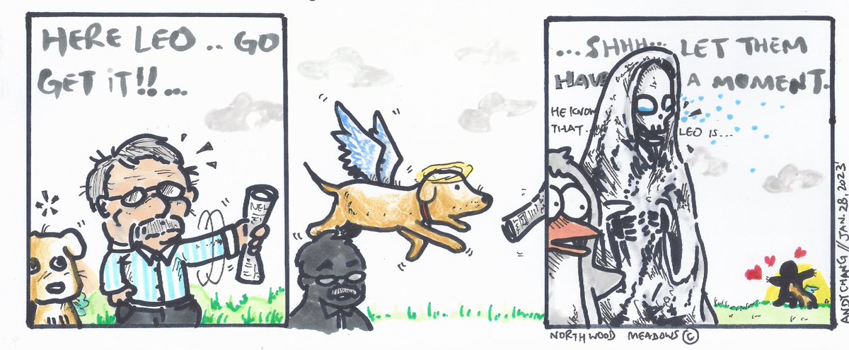 Angel... #northwoodmeadows #andychang #comics #comicstrip #holy #doggo #dogs #lovingmoment #love #gofetch #playfetch #fetch #angels