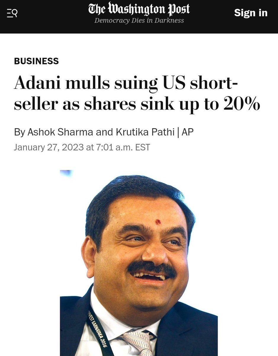 pallavict's tweet photo. @_sabanaqvi Dear, Adani group has already said that it’s SUING #HindenbergResearch
but verdict will take time ;what’s needed ASAP is to pacify markets
#AdaniFPOFullySubscribed shows that investors have confidence in him but Adani took the moral high ground & decided to return their money https://t.co/QLZX4aQvRd