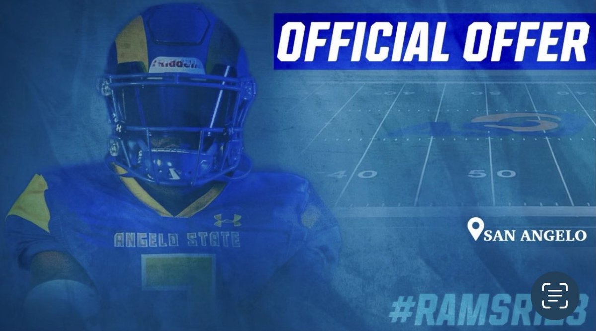 #AGTG 🙌🏾 After a great conversation with <a href="/CoachAdamClark/">Adam Clark</a>, I am blessed to receive an official offer from Angelo State University!! <a href="/PurpleReignFB/">Angleton Wildcats Football</a> <a href="/CoachJBrittain/">Jason Brittain</a> <a href="/ford_alonzo/">Coach Zo</a> @ASURamFootball #RamFam