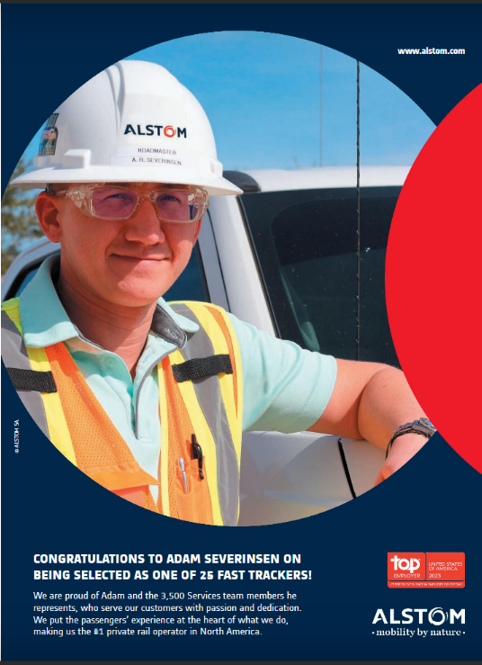 AlstomUSA's tweet photo. Congratulations to Adam Severinsen, Roadmaster with Alstom Services in Florida, who has been named one of Railway Age's "25 Fast Trackers under 40" in their February issue.
To see the issue https://t.co/8P2QnY4fS2
#TeamAlstom #NAMServices #SustainableMobility #AlstomServices https://t.co/dgMbWkxQPp