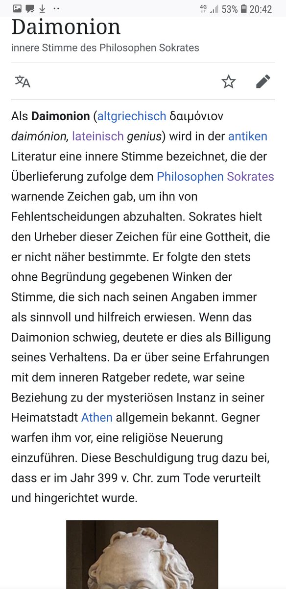 OlafWalter1960's tweet photo. @JosefSeidl3 @Menschenfamilie @JuleMeier3 @sfn_eddie @MullerBoje @ASchallow Das mit dem 'Bauchgefühl',
also es erstmal wahrnehmen,
es dann nicht einfach zu ignorieren
sondern gerade als einen wertvollen innerern Ratgeber ansehen
ist dem Menschen seit uralten Zeiten bekannt, hat verschiedene Namen, wie 'Innere Stimme' o
#Daimonion
wie Sokrates sie nannte. https://t.co/wRHSSNYaHS
