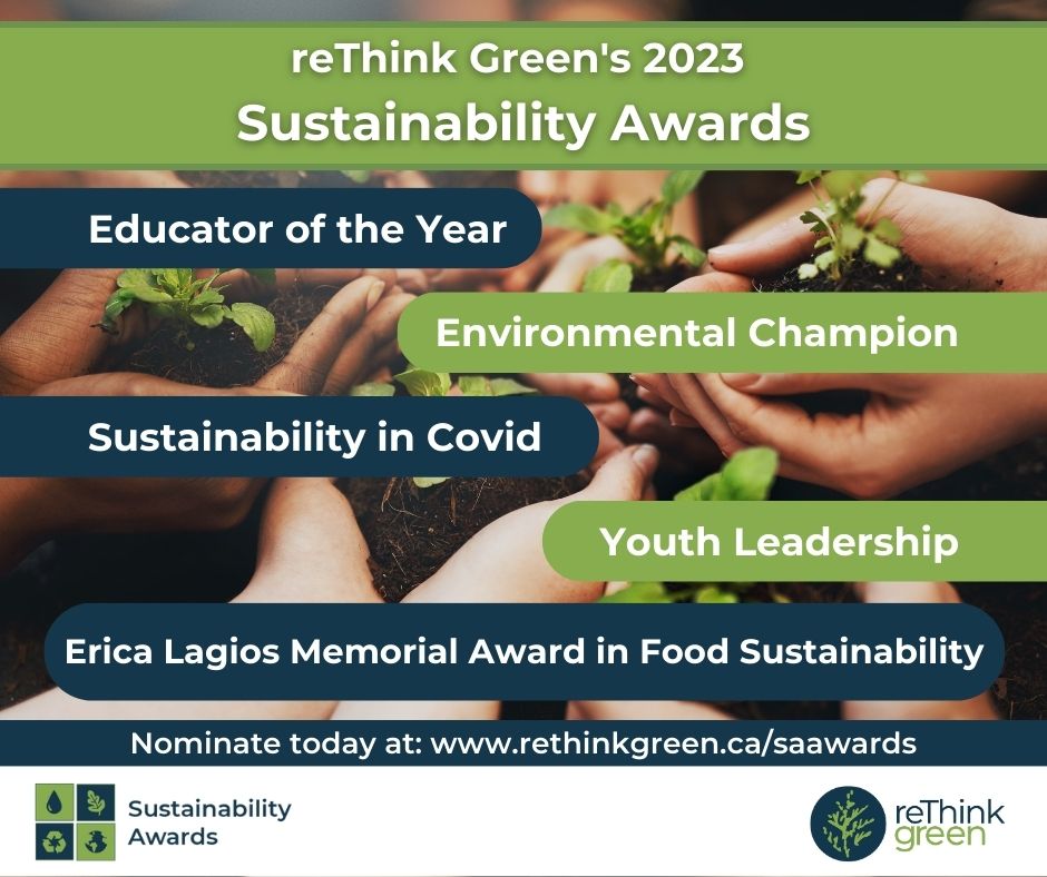 Nominations are open for reThink Green’s annual Sustainability Awards!!

Nomination form and more information can be found at: loom.ly/SiWP0S0 

#sustainability #sustainablebusiness  #northernontario #greatersudbury #saultstemarie #northbay #manitoulin