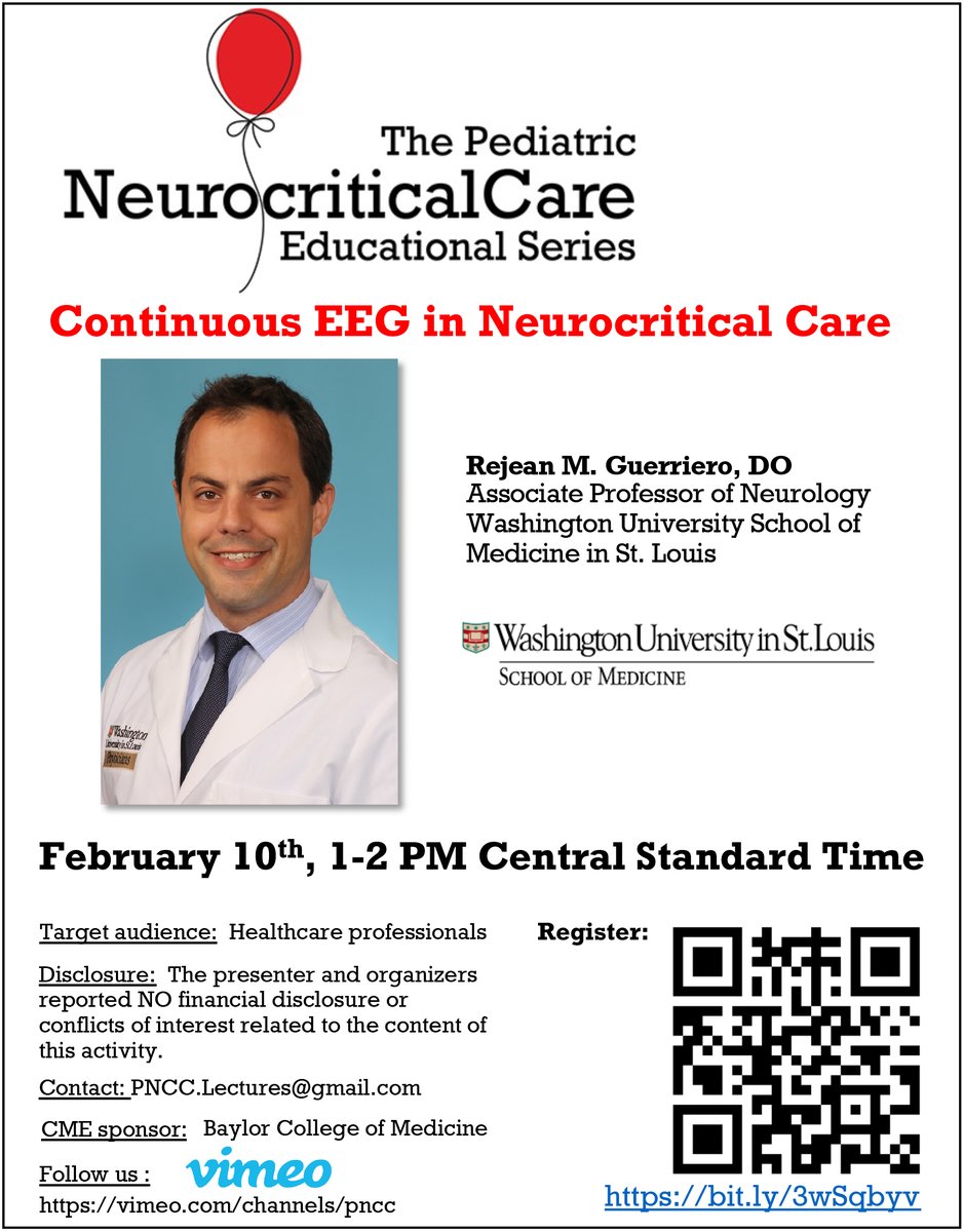 🌟Pediatric Neurocritical Care Education Series🌟 Want to improve your continuous EEG interpretation skills? Friday🗓️Feb 10, 1-2 PM CST Skills Session: cEEG in Neurocritical Care Speaker: Rej Guerriero, WashU 👉Register: bit.ly/3wSqbyv #PedsICU #NeuroPICU