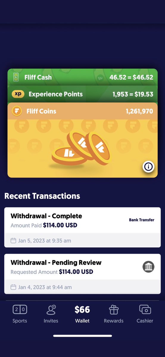 BlurryNumbers's tweet photo. @fliff Been almost a month and the withdrawal hasn’t hit my account. Says complete but didn’t receive anything. ANSWER YOUR DMs https://t.co/7CS27awTup