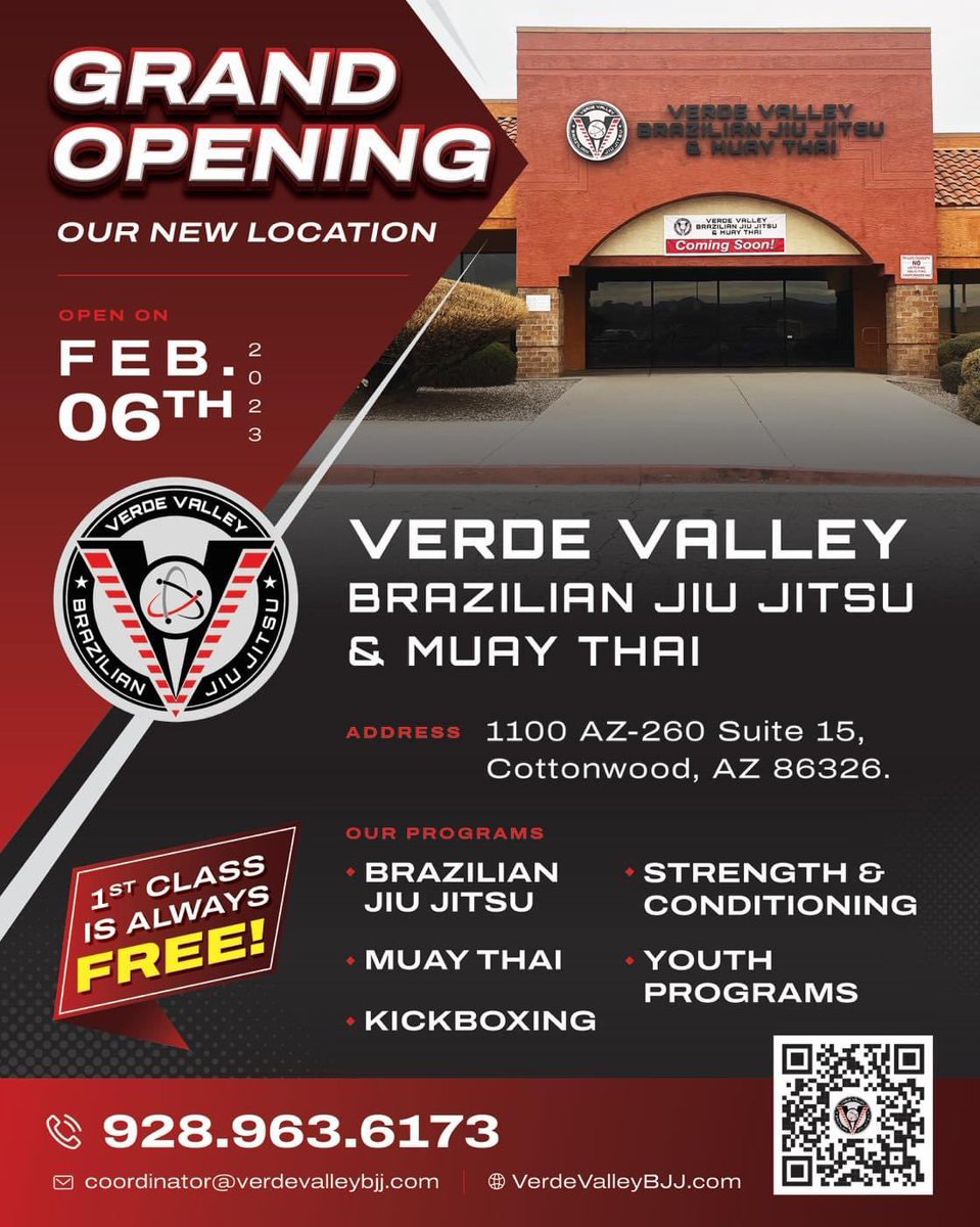Join us on Monday, Feb. 6 to celebrate the grand opening of our all new facility in Cottonwood. The ribbon-cutting is at noon. Check out the space and meet our instructors. #grandopening #bjj #JiuJitsu #muaythai #martialarts