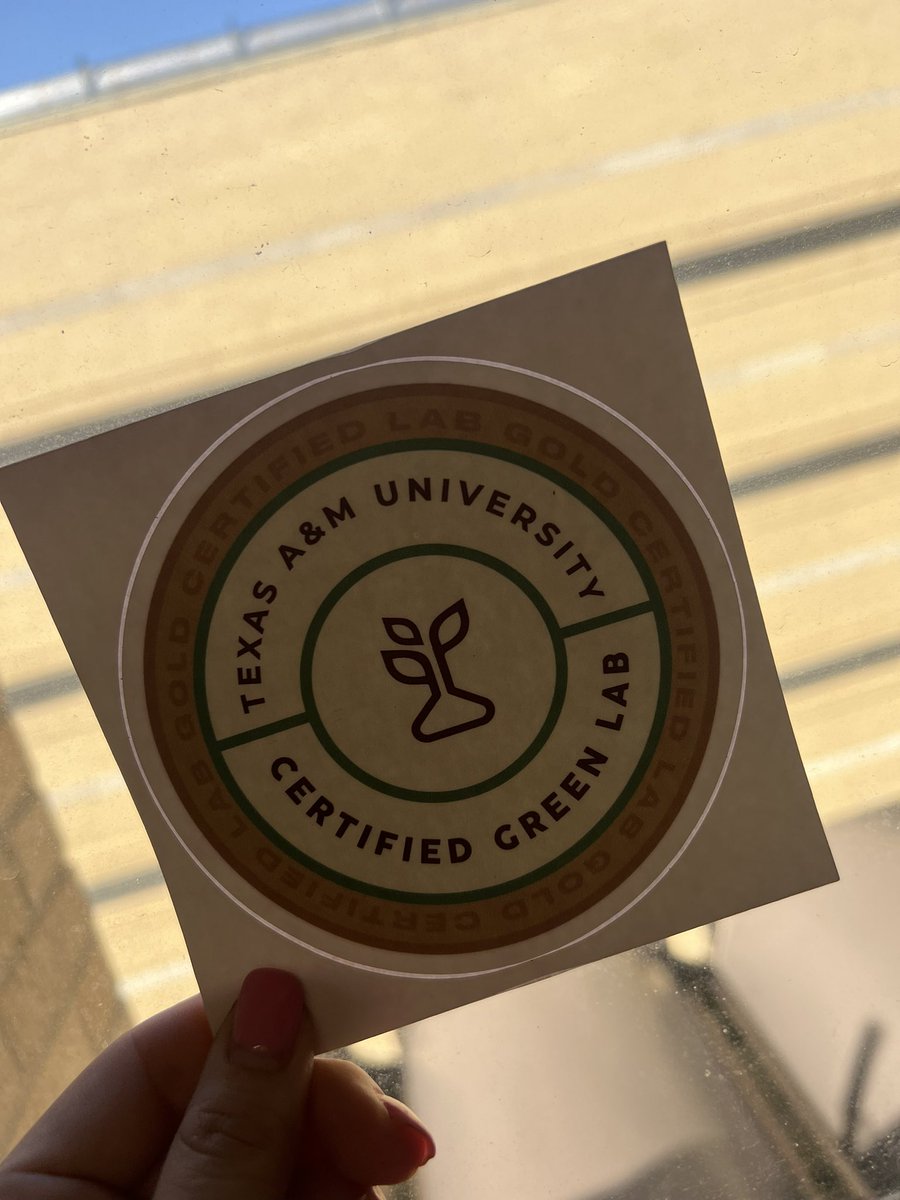 GroupWooley's tweet photo. We are excited to share our lab is now a Certified Green Lab with Gold ranking! We are the first lab to ever achieve Gold in the program and the first certified lab in the Chemistry department! @karen_wooley @TAMU_Safety @TAMUChemistry https://t.co/R2UkCqMfCR
