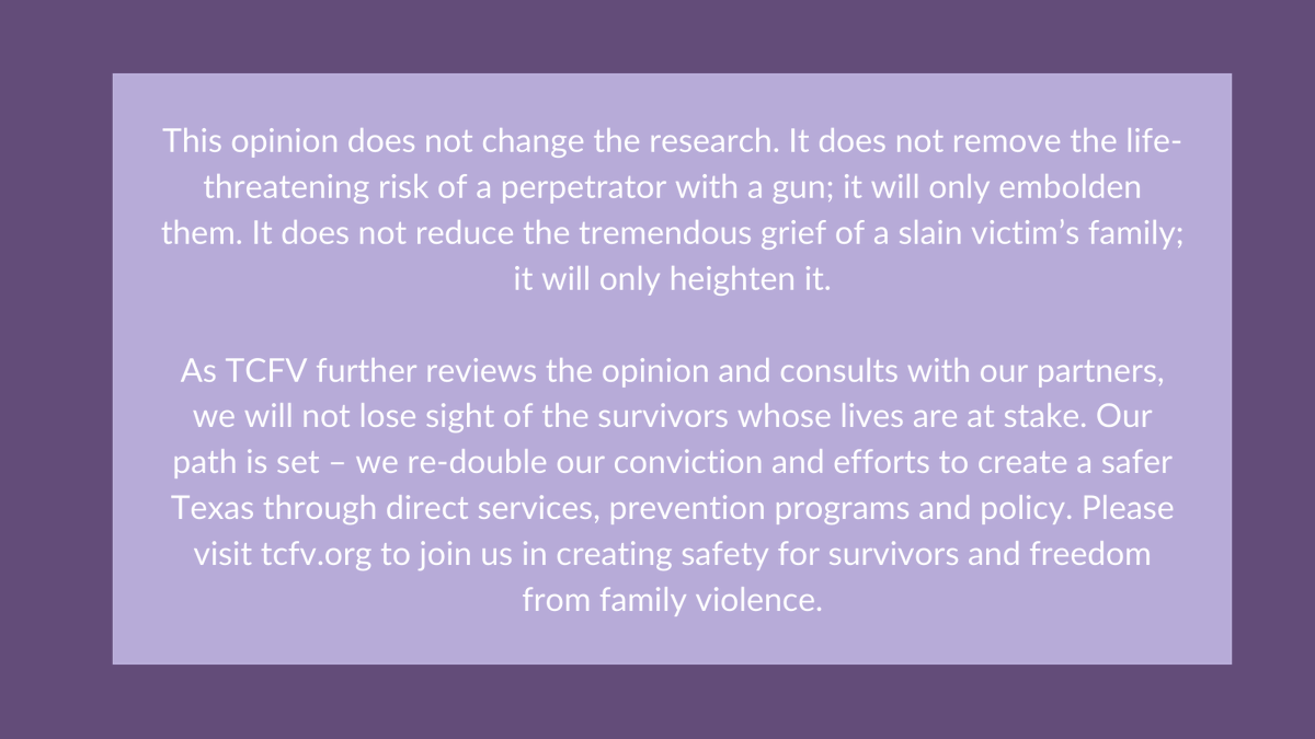 TexasCouncilFV's tweet photo. Domestic violence and firearms are a proven lethal mix. Here is our statement in response to the recent Fifth Circuit Court of Appeals ruling. https://t.co/TY3jS8sePk