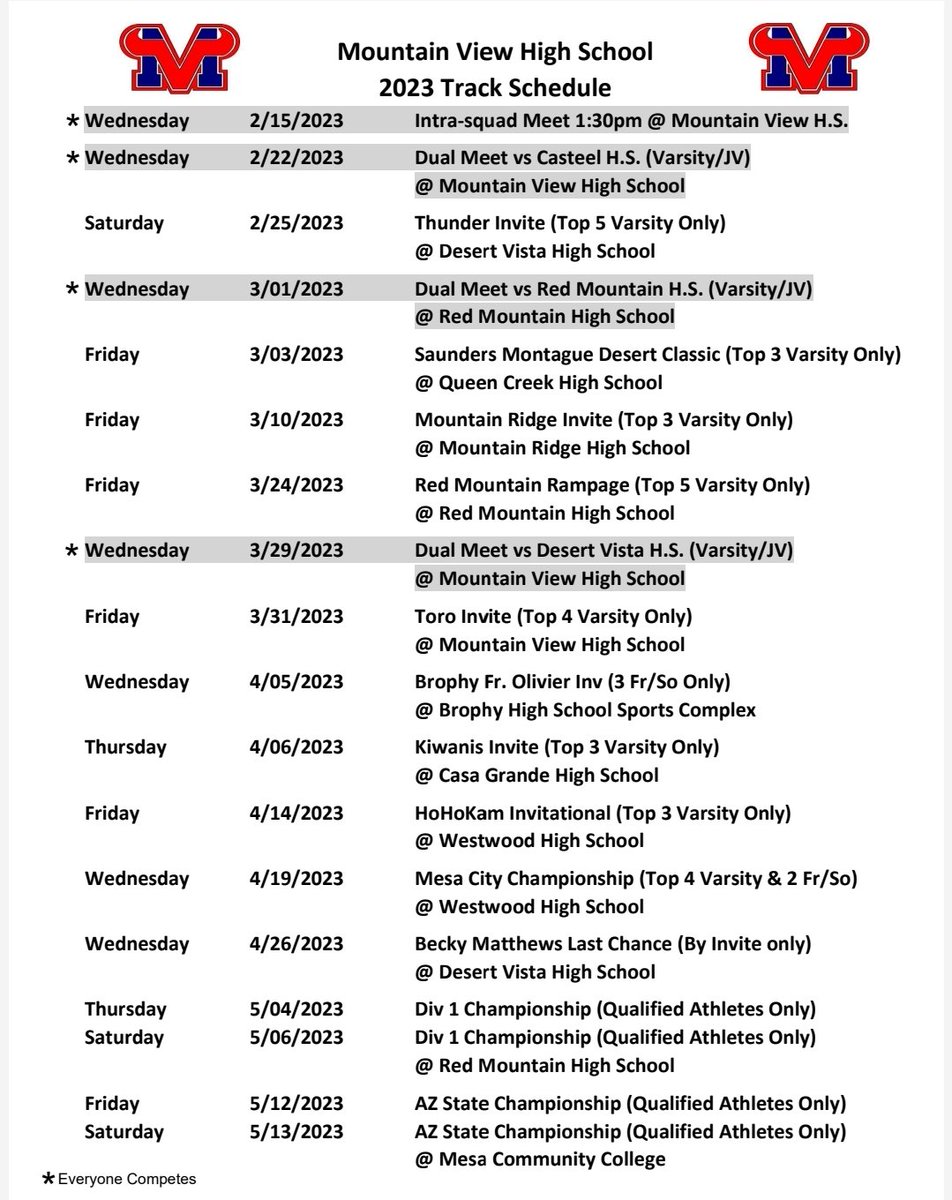MVTtrack_field's tweet photo. The Toro track and field schedule!
#HornsUp https://t.co/ntMClpg6lH