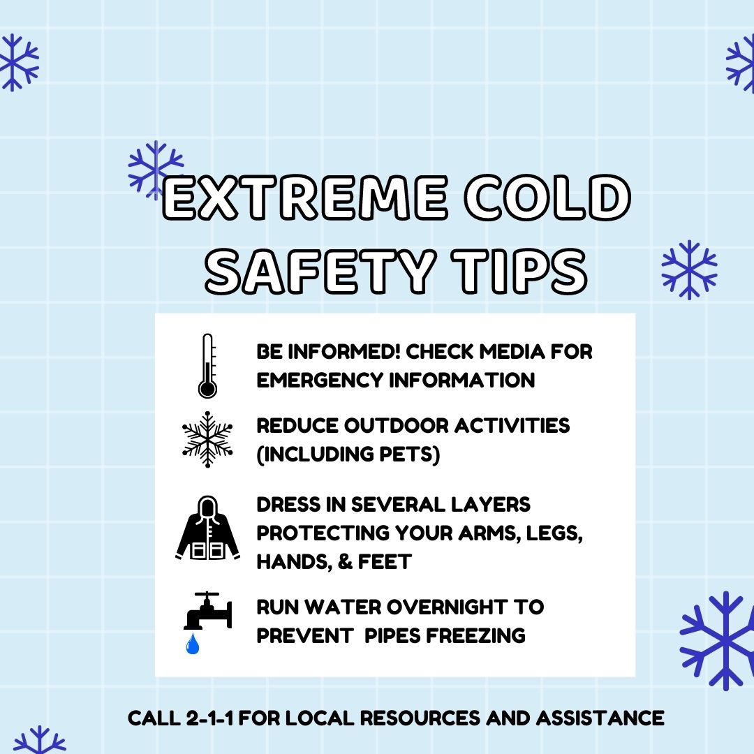 As dangerous wind chills approach this weekend, follow these few extreme cold safety tips. Dial 211 for any non-emergency public information. Please be sure to check in on loved ones, stay updated with news from the state and your town alerts, and most importantly, stay warm!