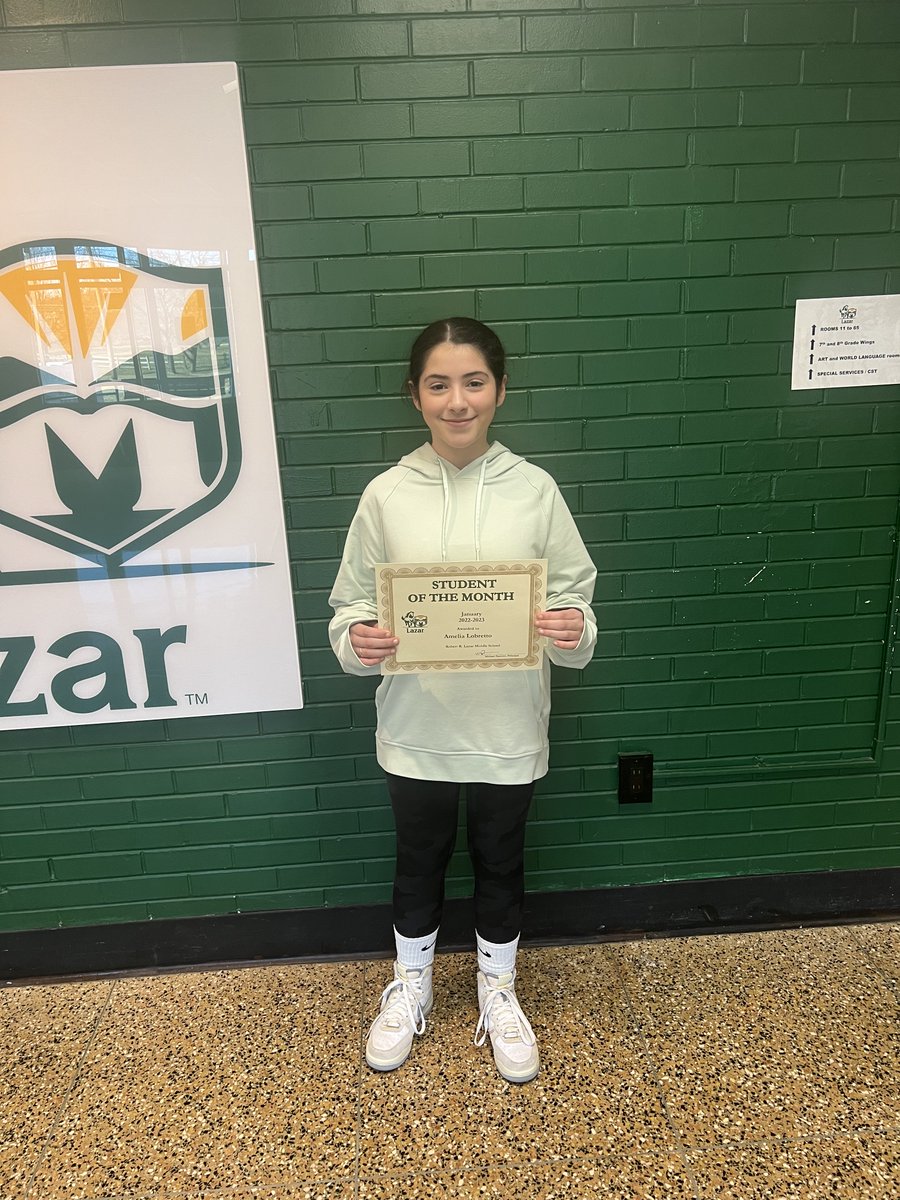 Congrats to #Lazar Student of the Month - Amelia Lobretto. Amelia is being recognized for her continuous acts of kindness. Thank you Amelia!!