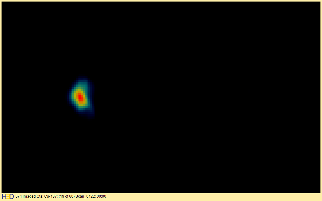 H3Dgamma's tweet image. (7/7) This is the #radiation image after 1 second, which is more than enough time to fully localize the radiation source.
#radsafety #nuclear #hazmat
