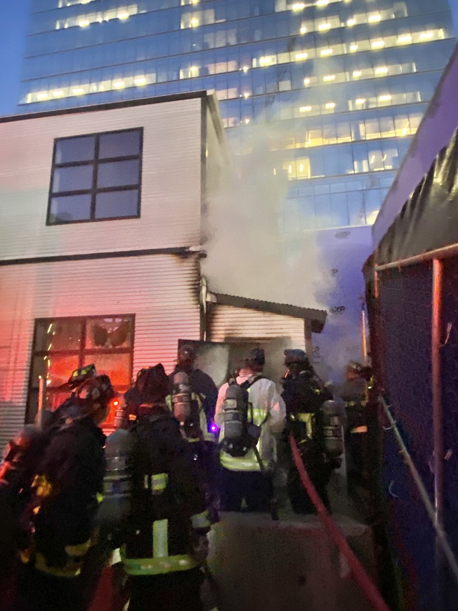 BostonFire's tweet photo. A busy night for the BFD despite the frigid temperatures, companies working at a 2 story construction trailer at 45 BostonWharf Road in the Seaport District. https://t.co/SqrU9UzbgL