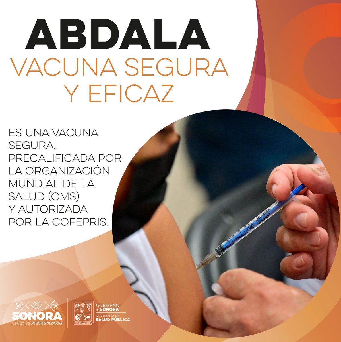 gobiernosonora's tweet photo. 💉La vacuna contra COVID-19 Abdala, esta disponible para primeras, segundas y terceras dosis para mayores de 18 años.
🗓️Lunes a Domingo
📍Unidades médicas del sector salud
🕛8am a 2:30pm
Más información: https://t.co/JVyjkHja20

#CompromisosFirmes #TierraDeOportunidades https://t.co/sTZVNDRkzQ