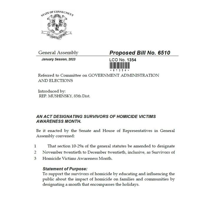 ThePeoplesPress's tweet image. Please support this bill to Designate Survivors of Homicide Victims Awareness Month. Contact your representative and senator to be sure it passes. Thanks to @CraigFishbein and Mary Mushinsky for making it happen.