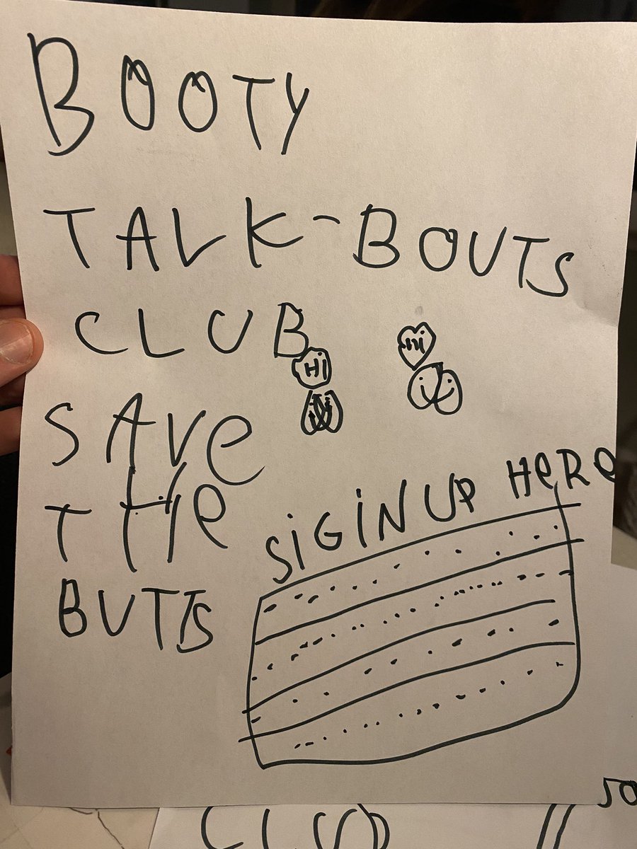 Kindergartener wants to start her own club. Not sure how many members she’ll get with some of these ideas.