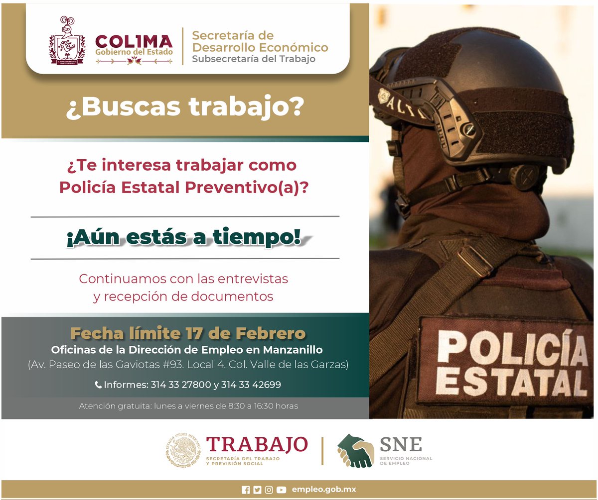 Empleo_Colima's tweet photo. #BolsaDeTrabajo 
👉Continuamos con entrevistas y recepción de documentos
🔽Consulta más detalles en esta publicación👇
☎️314 33 27800
☎️314 33 42699
⏰Lunes a Viernes de 8:30 a 16:30 horas
#SNEColima #TrabajoColima #ColimaSeTransformaContigo https://t.co/Ys8HVi759e https://t.co/O2FDnsOcCg