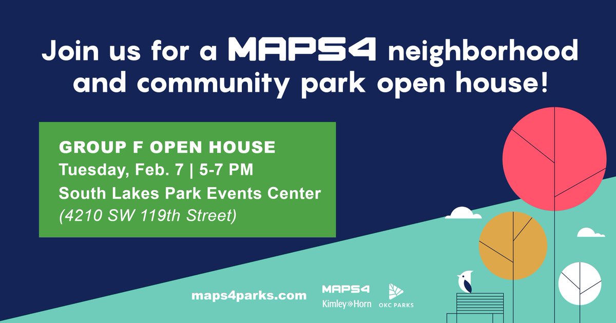 maps4okc's tweet photo. Stop by South Lakes Regional Park Event Center on Tuesday from 5-7 p.m. and let us know what improvements you want to see for Group F parks. 

Visit https://t.co/3w22PNwqoP to view upcoming open house dates or take the survey. https://t.co/UBunFLYiv2