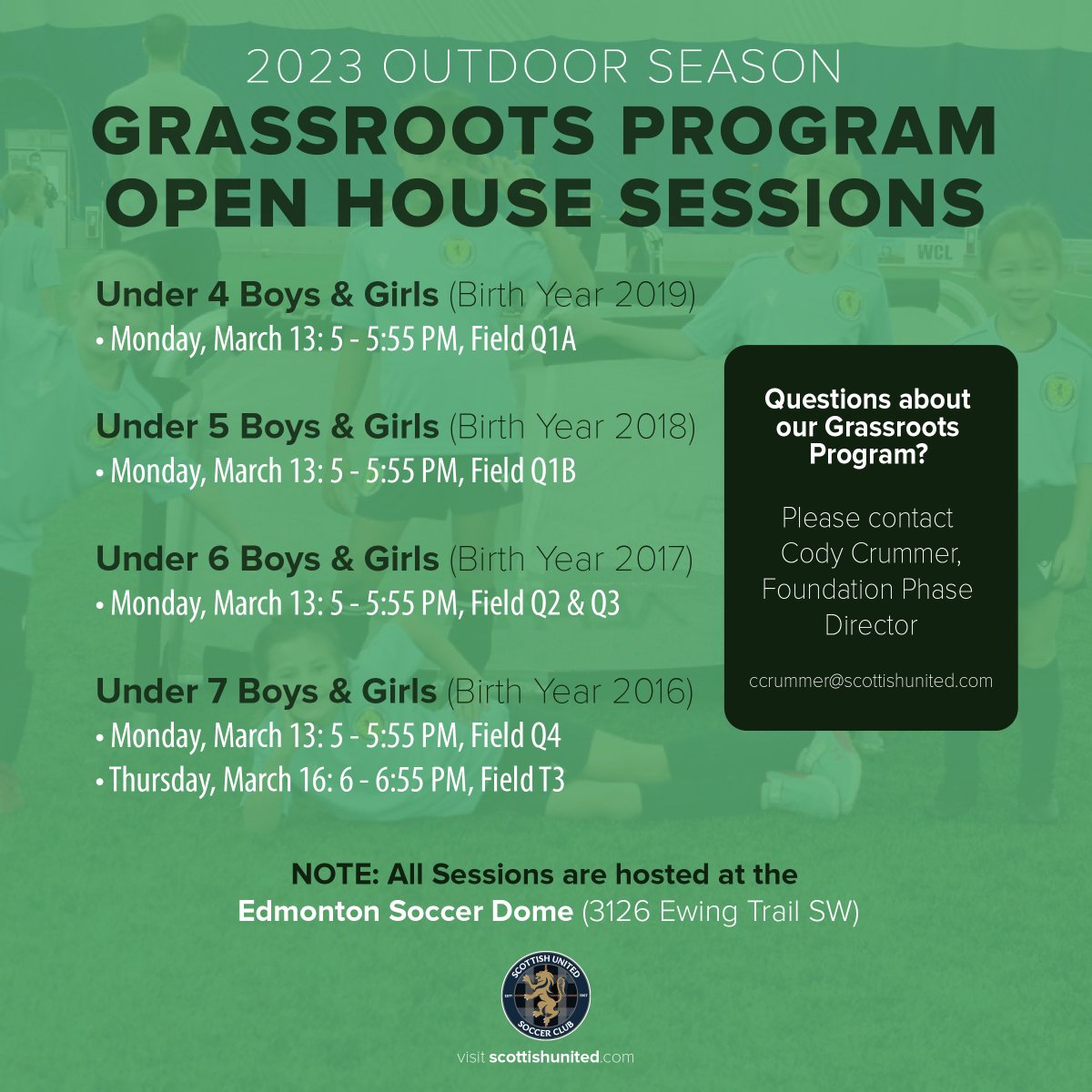 scottishunited's tweet photo. Outdoor 2023 

🚨Under 4 - 7 Grassroots Program Open House Sessions
🚨Under 8 - 10 Developmental Program

No Tryouts - come Develop in the Dome! #gotartans

https://t.co/Sbg1rxnWjv https://t.co/Kp0PPBSox2