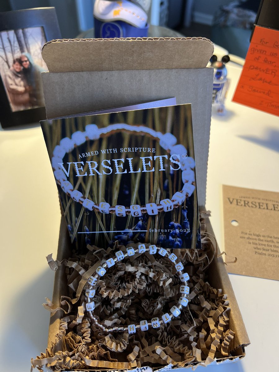 ValDavidson's tweet image. Every month I look forward to receiving this little box in the mail from #Verselets! The bracelets are not only cute but they really help me memorize scripture (something I have always been terrible at doing). This month is Psalm 103:11!! ❤️